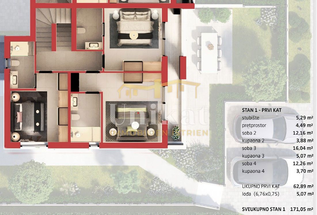 Dvojna hiša v Poreču, vrt, bazen in strešna terasa